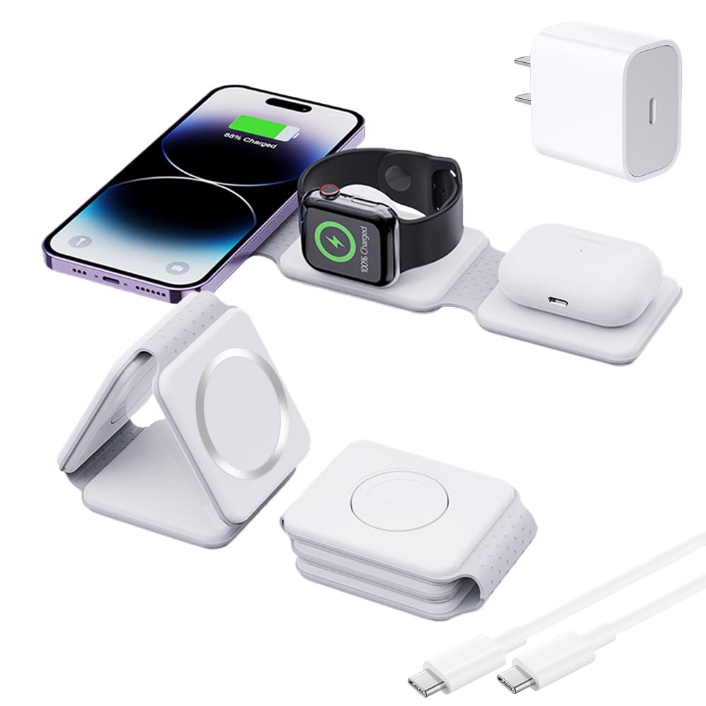 3 in 1 Magnetic Wireless Charging Station for Apple Devices - Foldable Travel Charger with 22.5W Fast Charging & Safety Protection for iPhone 16/15/14