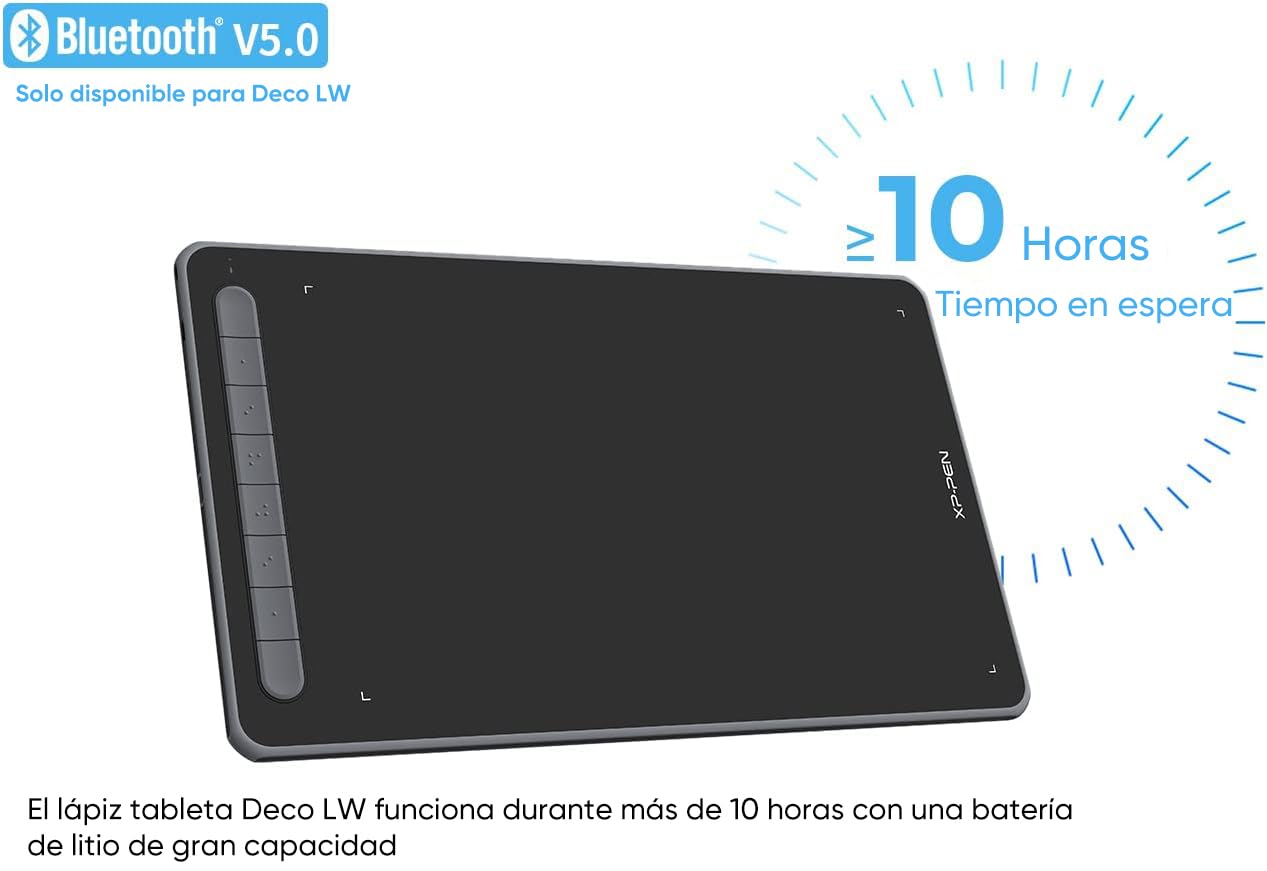 XP-PEN Deco LW Tableta Gráfica Dibujo Digital Inalámbrica con Lápiz X3 | Tableta Digitalizadora Portátil Compatible con Windows, Mac, Android, Chrome OS y Linux, Negro