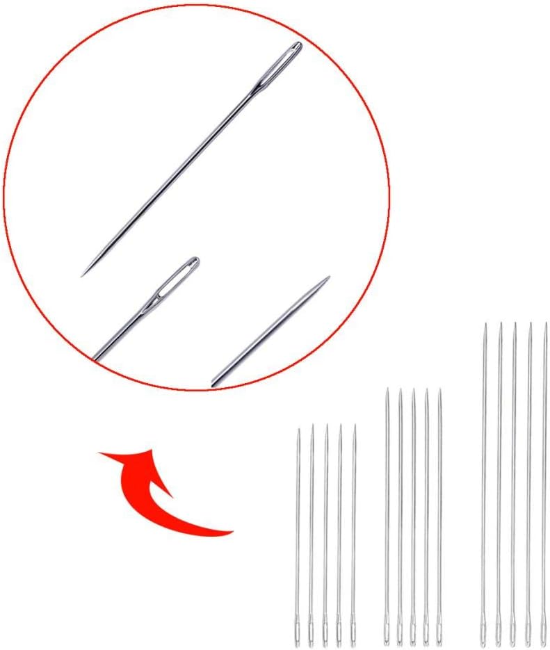 15pcs Stainless Steel Hand Needles for Craft Sewing Jewelry Making Art - Large Eye Needles for Easy Threading, Sharp and for Leather, Quilting, Knitting and Ribbon Embroidery -