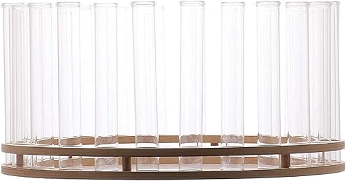 EISCO Round Wooden Flower Vase, 15" Diameter - Includes 24 Test Tube Vases - Circular Table Centerpiece for Flowers, Candles or Lights - Labzio Home