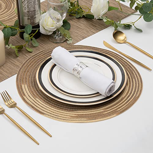 Image of SHACOS Round Placemats Set of 6 Washable 15 inch Variegated Braided Round Place Mats Kitchen Table Mats (Rainbow Brown, 6)