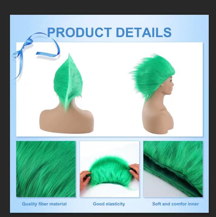 Image of Green Wigs for Funny Men Silly Crazy Wig for Christmas Costume Cosplay and Party