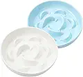 Cat Slow Feeder Bowl Set - 2 Pcs Ceramic Cat Food Plates for Slow Eating - - product image