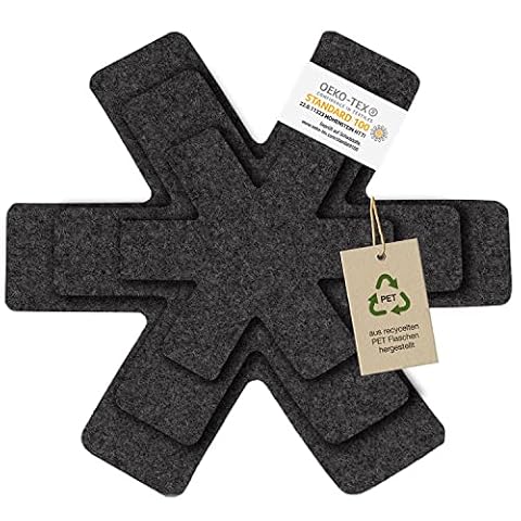 Ochraniacze na patelnie, patelnie, garnki, miski i inne przybory kuchenne, zestaw 6 sztuk, 2 x Ø 38 cm, 2 x Ø 35 cm, 2 x Ø 26 cm, osłona patelni, ochrona garnków z filcu, kolor ciemnoszary, antracyt
