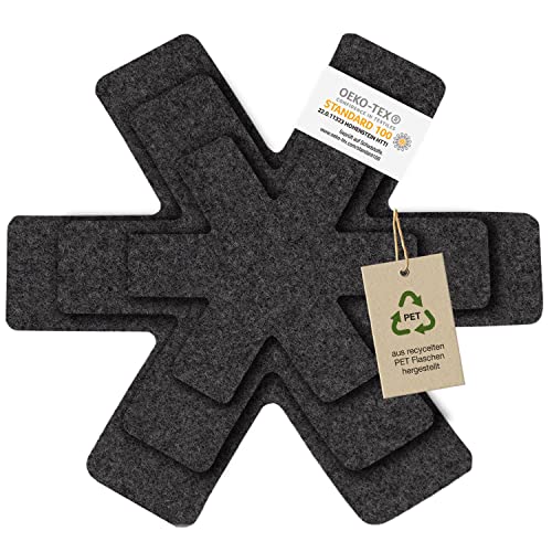 Pfannenschoner | Stapelschutz für Pfannen, Töpfe, Schüsseln und weitere Küchenutensilien | 6er Set | 2x Ø 33 cm, 2x Ø 29 cm, 2x Ø 25 cm | Pfannenschutz, Topfschutz aus Filz | dunkelgrau anthrazit Cover