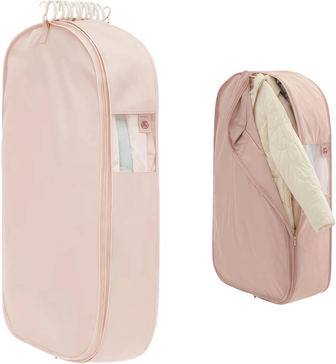 Hanging Compression Garment Bag with Self-Compression Zipper for Closet Storage, Large Space-Saving Hanging Garment Bag for Coats & Jackets, Wrinkle-Free, Machine Washable,(pink)