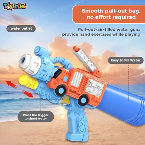 Image of Toyshine Fire Truck Design Handheld High Pressure Water Gun Squirt Pichkari Perfect for Holi Festival & Summer Outdoor Fun for Kids Boys Girls 4 & Above - Blue