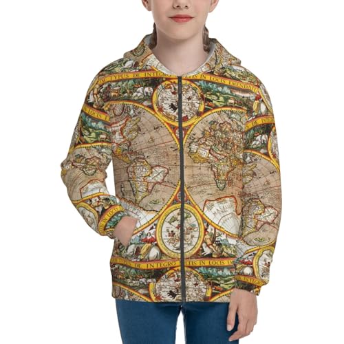 World Map Kid Hoodies Boys Zip Up Sweatshirts Girls Pullover with Pocket3