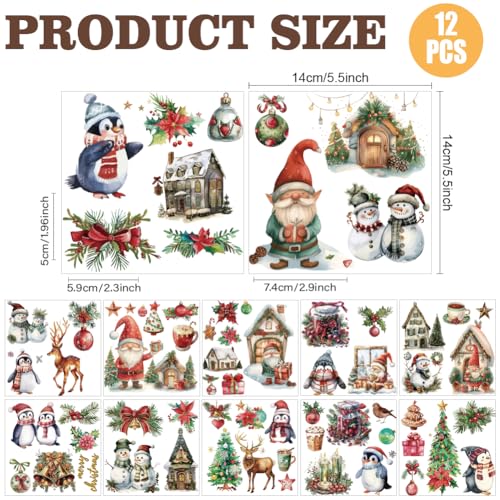 arricraft 12 Sheets Christmas Theme Rub on Transfers for Crafts and Furniture Santa Claus Penguin Elk Snowman Rub on Transfer Stickers PVC Rub on Decal for DIY Home Window Wood Decor 14x14cm - Image 2