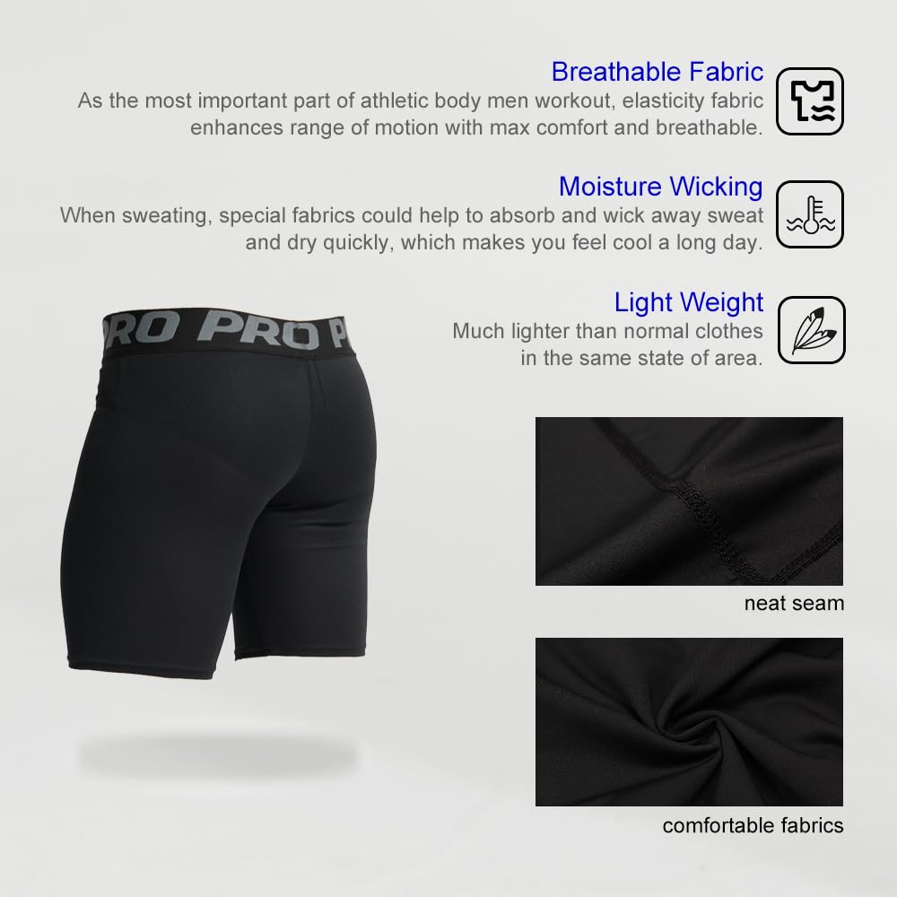 LANBAOSI 3 Piezas Pantalones Cortos de Compresión Hombre Running Gimnasio Transpirable Secado Rápido