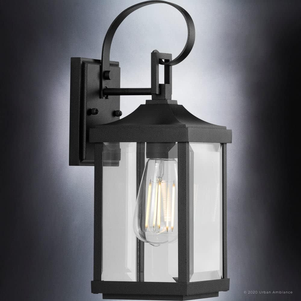 Urban Ambiance Luxury Transitional Wall Sconce, Medium Size: 15.125''H x 5.5''W, with Farmhouse Style Elements, Midnight Black Finish, UHP1402, Calderdale Collection