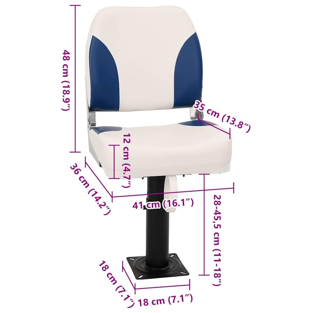 Juego de 2 asientos plegables para barco, color azul y blanco, 41 x 36 x 48 cm, accesorios para barcos de PVC y poliuretano con consola de acero, altura regulable para velero, yate, deportes