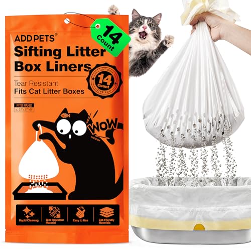ADDPETS Sifting Litter Box Liners 14 Count,Drawstring Jumbo Cat Litter Bags Fits All Litter Box,Cat Products