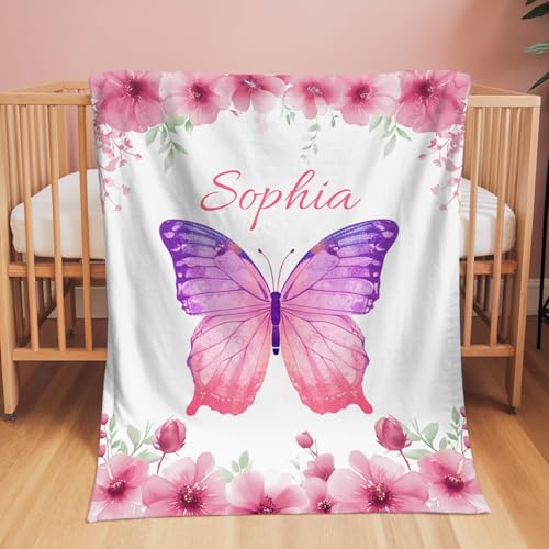 Image of Personalized Baby Blanket with Name, Custom Name Blanket for Kids Soft Flanne Blankets in Easter Personalized Baby Gifts for Infant Newborn Shower (Red)