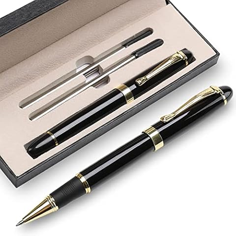YIVONKA Luxury Ballpoint Pens Nice Ball Pen Best Gift for Men Professional Executive Office BallPens Classy Gift Box Ballpoint Black Refill Line width 0.5mm (Black) Cover