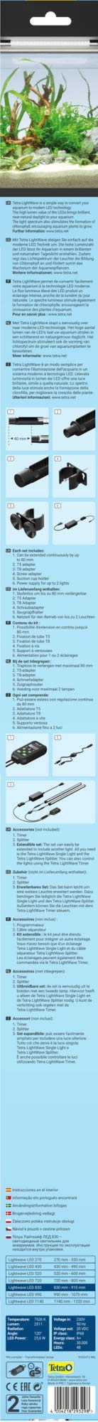Tetra Lightwave Set 830, Illuminazione a LED per Acquari con Adattatori e Spina di Alimentazione, Lampada per Acquari ad Alta Efficienza Energetica e Lunga Durata