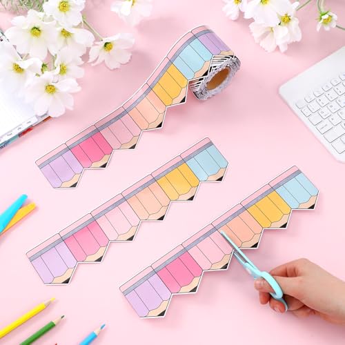Image of Tenceur 65ft Pencil Classroom Bulletin Board Border Pastel Die-Cut Border Trim Back to School Bulletin Board Decor for School Chalkboard Wall Window Door