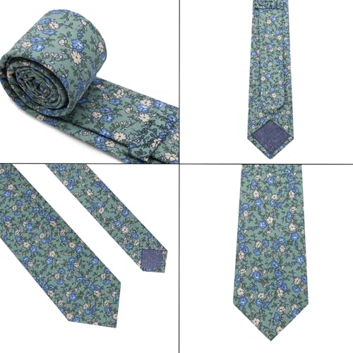 Image of Cotton Floral Ties for Men 2.76 inch Men's Skinny Tie Linen Flower Printed Neck Tie for Wedding Dating Party