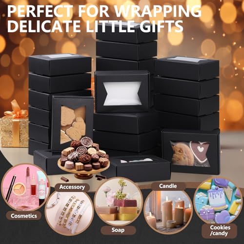 40 Stück Kraftpapier Box mit Sichtfenster,GeeRic Weihnachtskeks-Keksbox (9.7 * 7 * 3CM), Backwaren Backen Süßigkeitenboxen für Gebäck, Muffins, Macarons, Keksbox