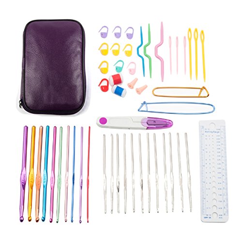 50pcs aluminium kit de crochets au crochet armure fil aiguilles à tricoter outils de couture cas