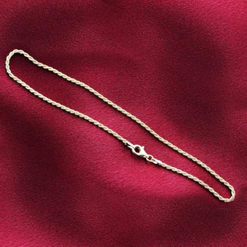 14k Gold Over 925 Sterling Silver Vermeil 1.5mm Rope Foot Chain Anklet2