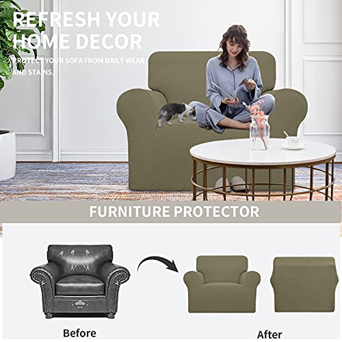 Image of Easy-Going Stretch Oversized Chair Sofa Slipcover 1-Piece Couch Sofa Cover Furniture Protector Soft with Elastic Bottom for Kids Spandex Jacquard Fabric Small Checks Khaki