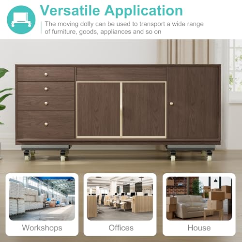 Heavy Duty Adjustable Furniture Moving Dolly - Furniture Movers with 4 Swivel Casters Wheels, Small Wood & Metal Floor Flat Dollies Cart, Set of 2 - Image 2