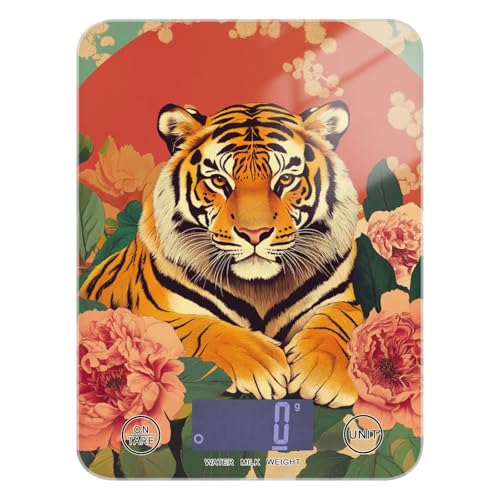 Báscula de cocina pequeña con patrón floral retro de animales, fácil de limpiar, 11 libras/5 g, báscula pequeña de cocina en gramos con 4 unidades para cocinar y hornear (pilas no incluidas)