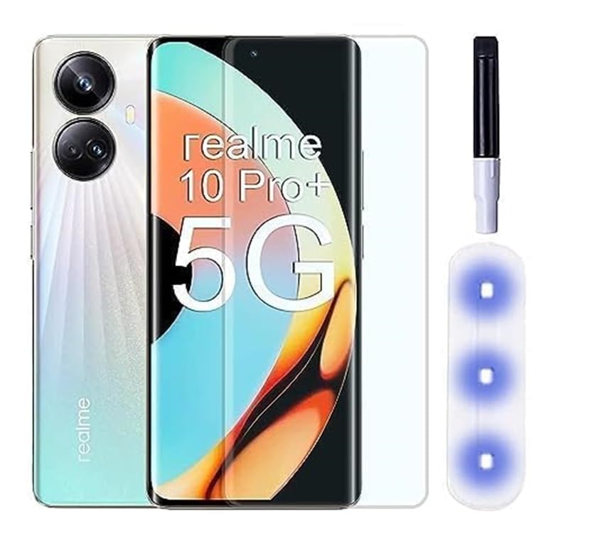 Image of 100FIT Adavnced Glue UV Curved Tempered Glass for Realme 10 Pro Plus 5G | With HD clearity full curved edge protection and Installation Kit