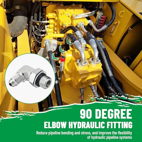 Image of 5 Pack 90 Degree Elbow Hydraulic Adapter Fittings: 1 /4 inch JIC 37 Male x #6 SAE /ORB Male, Hydraulic Hose End Connectors with Protection Cover - 6801-04-06