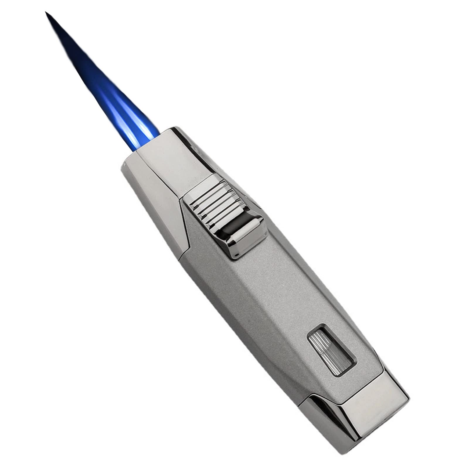 Briquet Torche Gonflable 2 Jet Bleu Flamme Coupe-Vent Gaz Butane Grand Briquet Coupe-Vent Fort pour Cigare Bougie Camping pour Hommes Outils