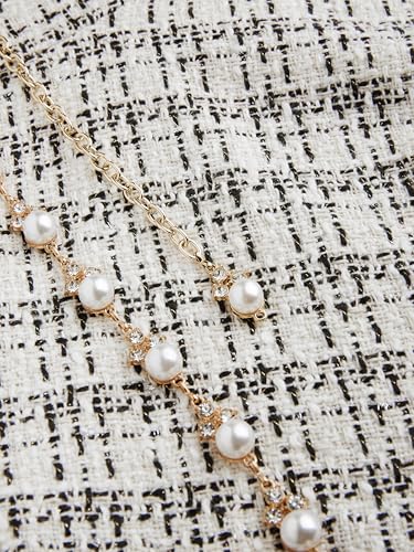 CIDER Long Sleeve Mini Dress Tweed V Neck Faux Pearl Solid Party Cocktail Elegant Dress3