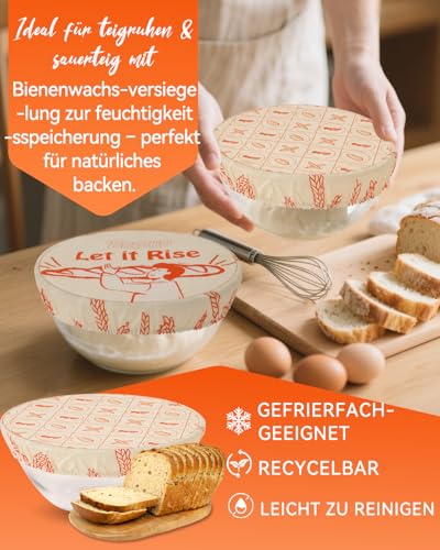 Bienenwachs-Schüsselabdeckungen 2 Stück – 10 Zoll wiederverwendbar aus Bio-Baumwolle & natürlichem Bienenwachs, perfekt für Brotgärung, Frischhaltung und Aufbewahrung (beige)