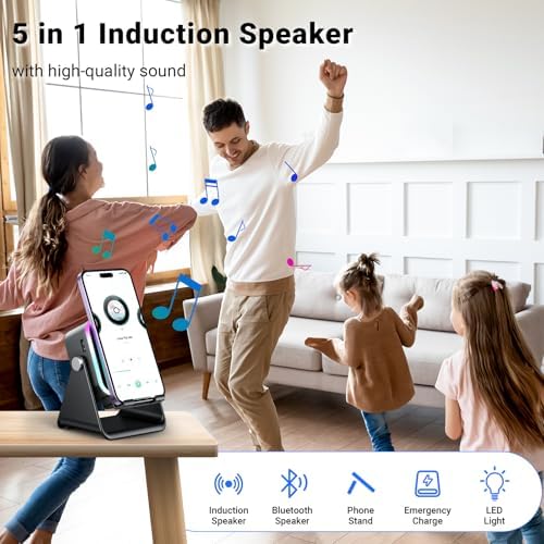 Induction Speaker with Phone Stand 5 in 1 Wireless Bluetooth Audio Black
