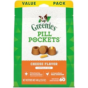Greenies Pill Pockets Large Size Soft Dog Treats for Capsules, Cheese Flavor, Made With Natural Ingredients Plus Minerals & Trace Nutrients, 15.8 oz. (60 Count, Pack of 1) Greenies Pill Pockets Large Size Soft Dog Treats for Capsules Cheese Flavor Made With Natural Ingredients Plus Minerals Trace Nutrients 158 oz 60 Count Pack of 1