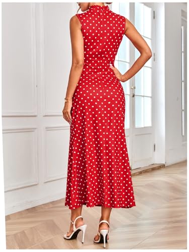 Image of Milumia Women's Polka Dots Maxi Tank Dress Vintage Mock Neck Sleeveless Elegant Long Dresses
