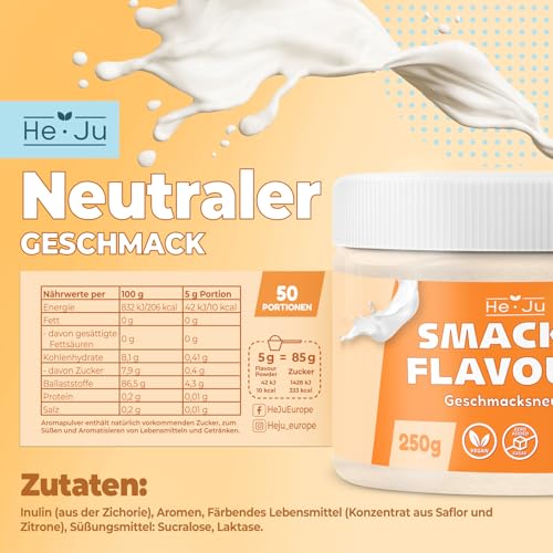 He-Ju Flavour Pulver Geschmacksneutral 250g, vegan, das einzige Geschmackspulver ohne Geschmack zum Süßen