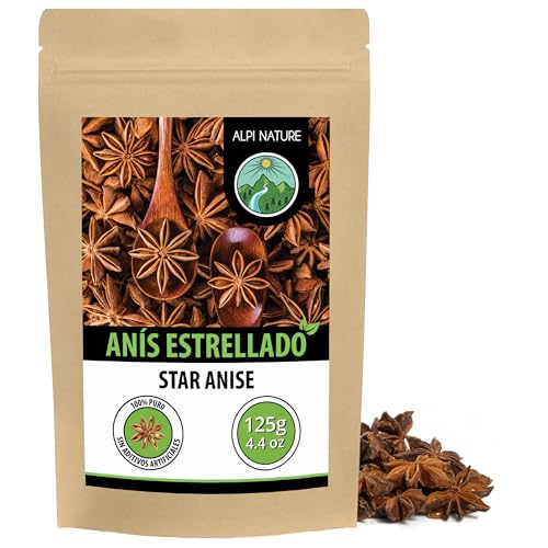 Alpi Nature Anis Estrellado Entero 125g, Vainas de Anís Estrellado para Cocinar y Vino Caliente
