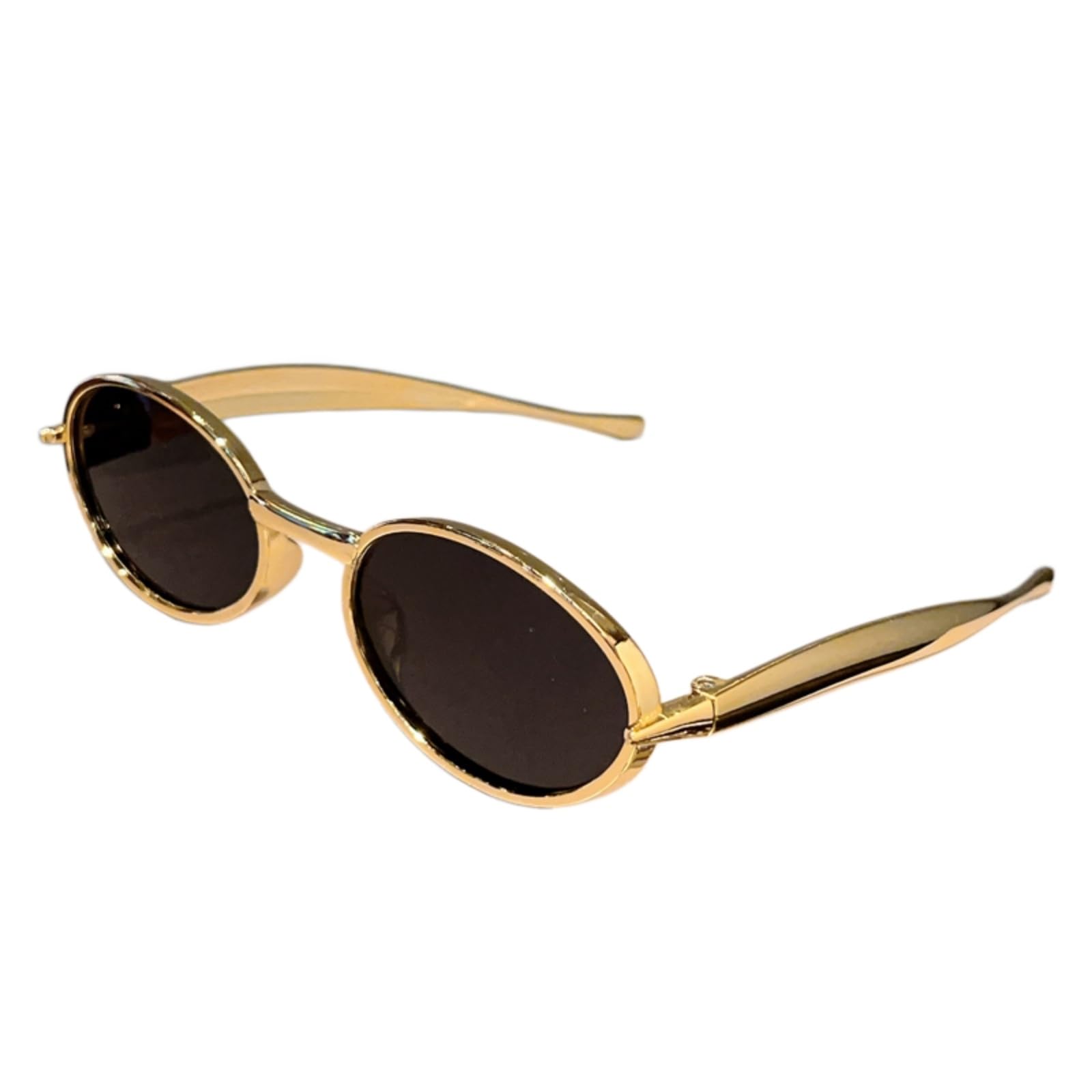 Occhiali da Sole Ovale Kammpt per Uomini Donne, Vintage Uv400 Retro Sole, Moda All'aperto L'indossamento Quotidiano-Golden-Black Shows