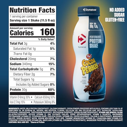Image of Dymatize Performance Protein Shake, Cocoa Pebbles, 30g Protein, 6.1g BCAA for Muscle Recovery, No Sugar, Low Fat, 24 Vitamins & Minerals, Gluten-Free, Ready to Drink, Snack,11.5fl oz,(Pack of 24)