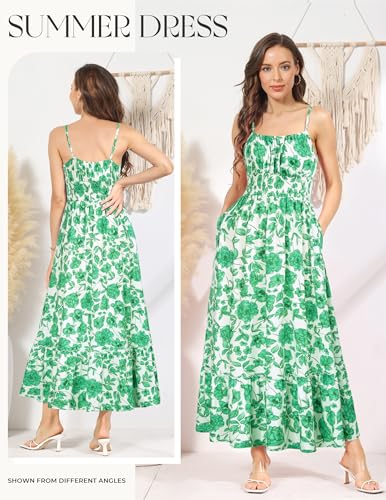Image of GRACE KARIN Summer Dresses for Women 2026 Vacation,Smocked Floral Maxi Dress,Boho Beach Sundress with Pocket Fashion Clothing