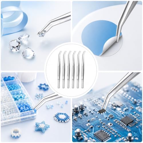 6 Pcs Curved Tweezers, Stainless Steel Tweezers with Curved Serrated Tip — 사진 6