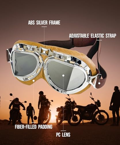CRG Sports Motorcycle Goggle Aviator Pilot Style Cruiser Scooter Motocross Goggles for Man, Woman, Adult - Thumbnail 3
