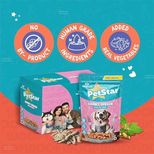 Image of Petstar Adult Wet Dog Food (High Protein) Chunky Chicken Gravy, 120g (Pack of 15) and Mankind BubbleStar Neem & Aloe Vera 2-in-1 Shampoo & Conditioner for Dogs & Cats,200 ml