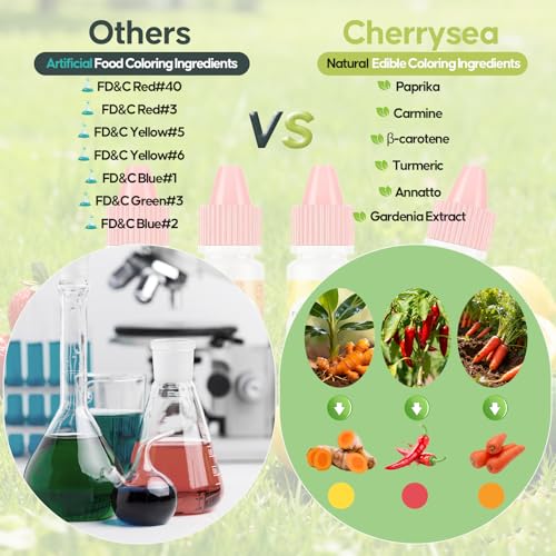 Image of Natural Food Coloring, Cherrysea 7 Vibrant Liquid Colors for Easter Egg Baking, FD&C & Artificial Dye Free Edible Dye Formula for Cake Cookie Decorating, Buttercream, Frosting & Slime, 6ml Dropper Bottles
