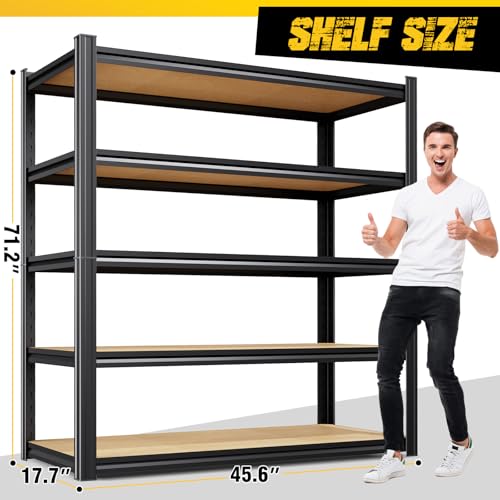Image of 3-Pack Heavy Duty Garage Shelving for Garage, Warehouse & Workshop Organization, 71 inch H x 45.6 inch W x 17.7 inch D 5-Tier Adjustable Metal Storage Rack for Tools, Storage Bins & Bulk Items