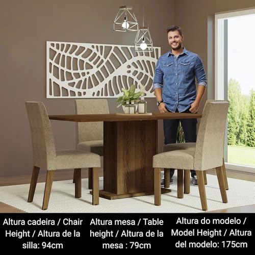 Image of Madesa 4 Seater Dining Set with Fully Cushioned Rectangular Table Top, Sturdy Wooden 160 Cm for Dining Room and Kitchen - Brown /Beige