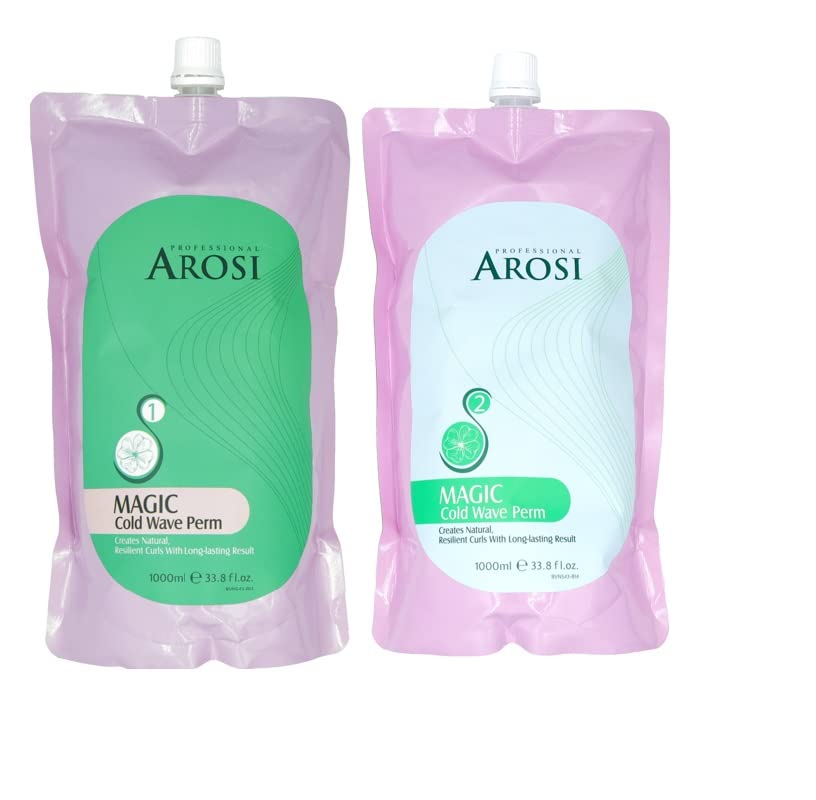 Arosi Professional Magic Cold Wave Perm No. 1 & 2 Set l 1000ml*2 I Creates Natural Hair I Hair Curls with Long Lasting Result