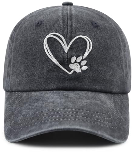 Image of Dog Paw Print with Love Heart Hat for Women Men, Funny Adjustable Cotton Embroidered Dog Lovers Gifts Baseball Cap