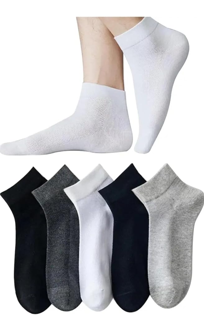 Trendy Men's Ankle Length Socks, Pack of 5, Cushioned Sole, Black, Grey, White (Plain ankel Cotton sockes 5_tm)-picture-38